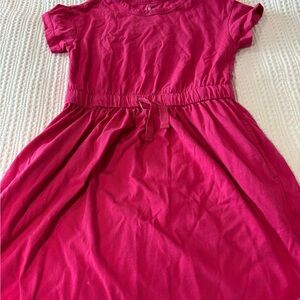 Primary Pink Casual Sundress with Crew Neck